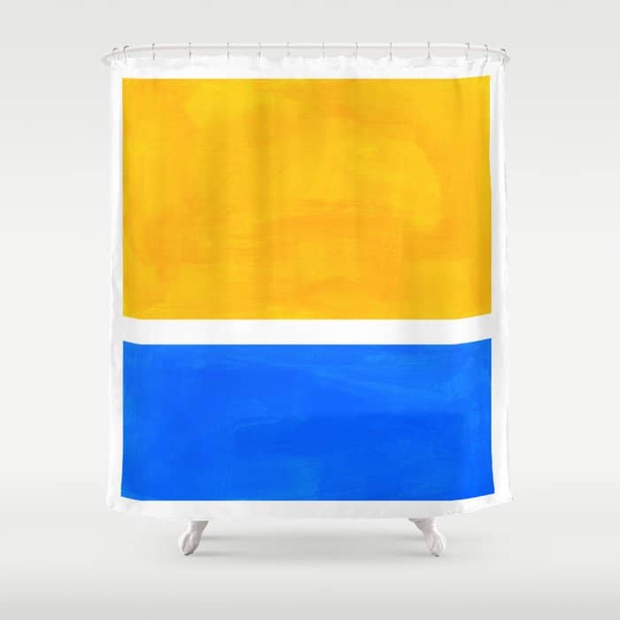Primary Yellow Cerulean Blue Mid Century Modern Abstract Minimalist Rothko Color Field Squares Shower Curtain