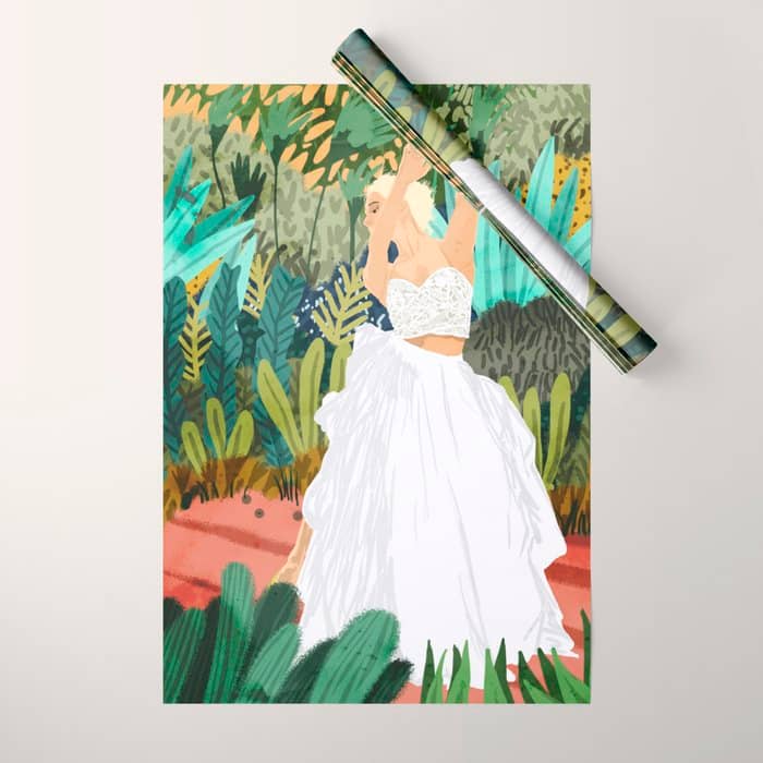 Forest Bride | Jungle Wedding Painting | Travel Solo | Blonde Woman Dancing Joy Wrapping Paper