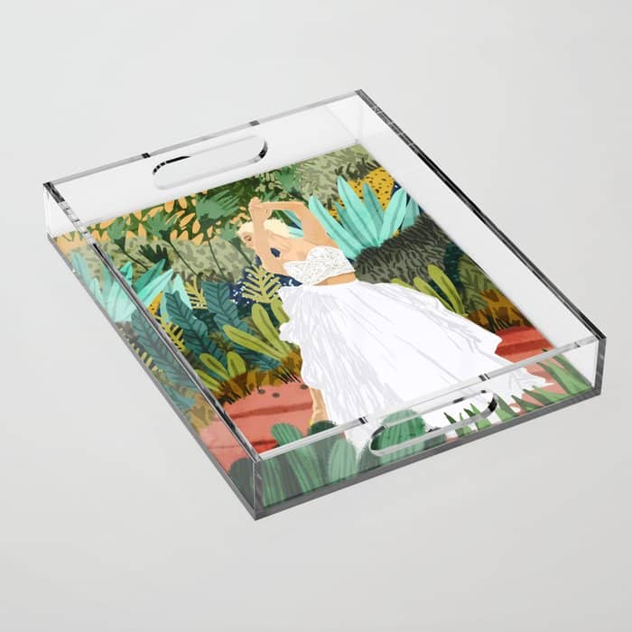 Forest Bride | Jungle Wedding Painting | Travel Solo | Blonde Woman Dancing Joy Acrylic Tray