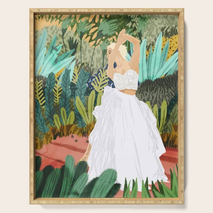 Forest Bride | Jungle Wedding Painting | Travel Solo | Blonde Woman Dancing Joy Serving Tray