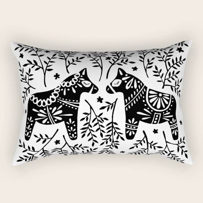 Swedish Dala Horses - Black Palette Rectangular Pillow