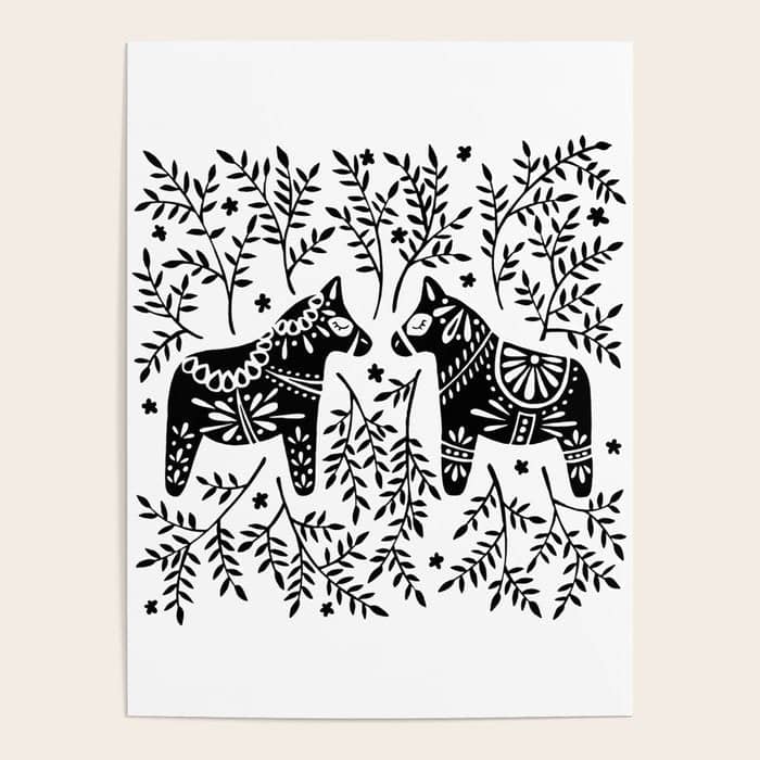 Swedish Dala Horses - Black Palette Poster