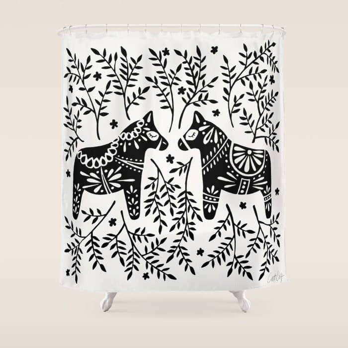 Swedish Dala Horses - Black Palette Shower Curtain