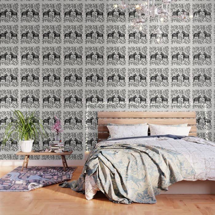 Swedish Dala Horses - Black Palette Wallpaper