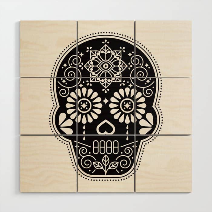 Dã­A De Muertos Calavera â¢ Mexican Sugar Skull - Black Palette Wood Wall Art