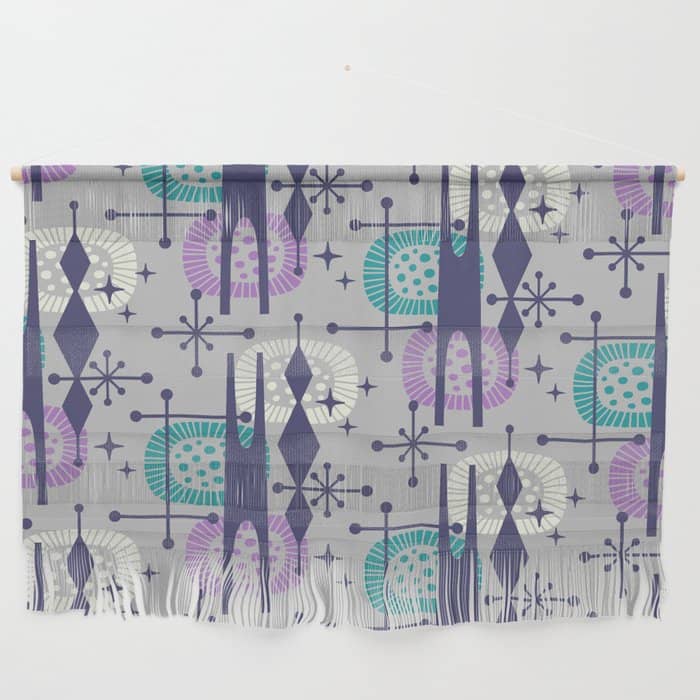 Retro Atomic Mid Century Pattern Grey Teal Blue And Lavender Wall Hanging