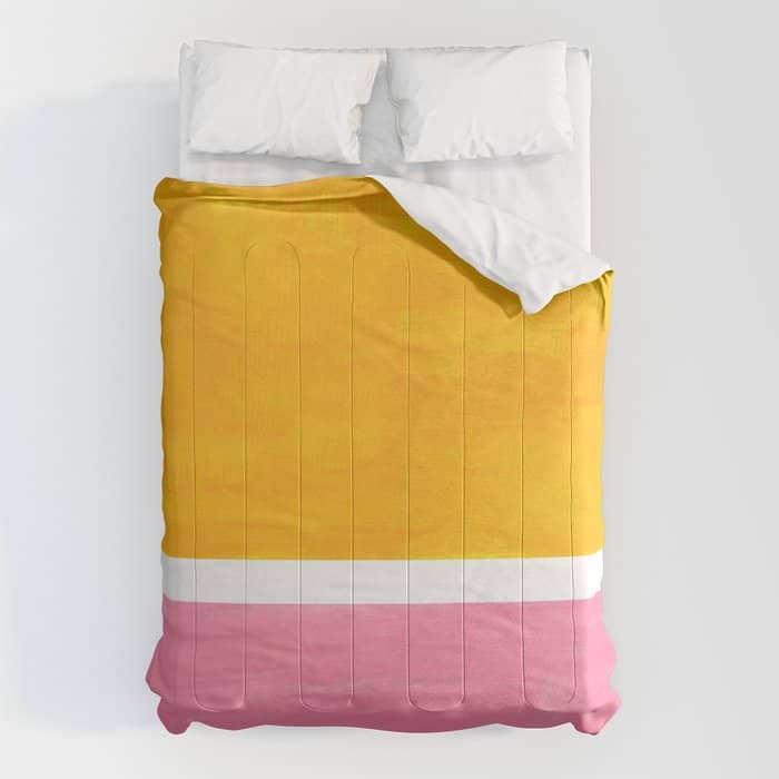 Pastel Yellow Pink Rothko Minimalist Mid Century Abstract Color Field Squares Comforter