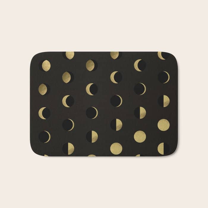 The Lunar Cycle â¢ Phases Of The Moon - Black & Gold Palette Bath Mat