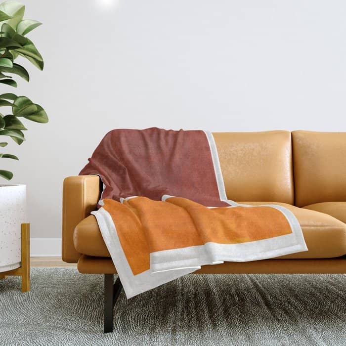 Burnt Sienna Yellow Ochre Rothko Minimalist Mid Century Abstract Color Field Squares Throw Blanket