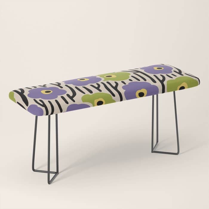 Wild Flowers Pattern Purple And Green Bench