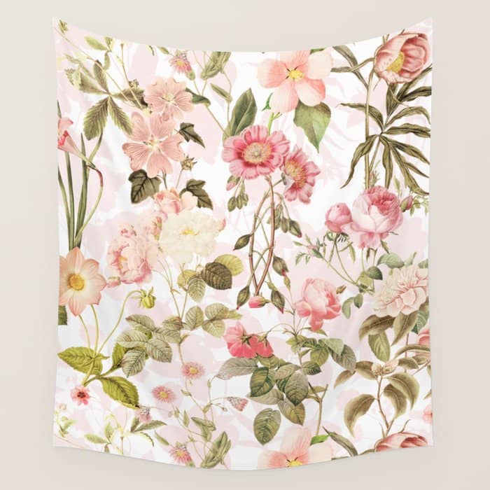 Vintage & Shabby Chic - Pink Sepia Summer Flowers Wall Tapestry