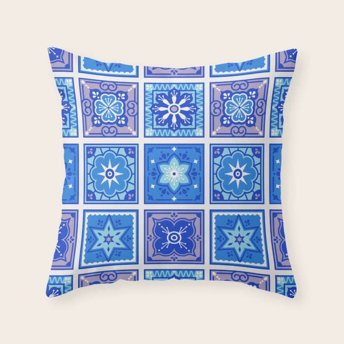Talavera Mexican Tile - Blue Palette Throw Pillow