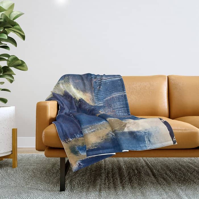 Halo [2]: A Minimal, Abstract Mixed-Media Piece In Blue And Gold By Alyssa Hamilton Art Throw Blanket