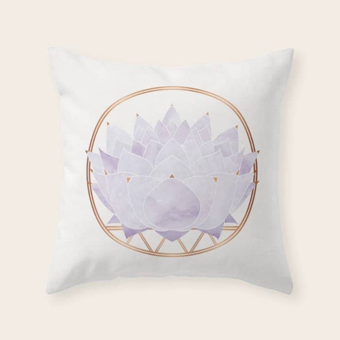Lavender Lotus Blossom Watercolor Throw Pillow