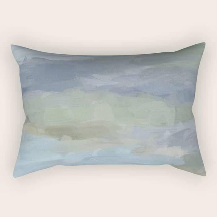 Summer At The Lake Ii - Sky Gray Blue Sage Green Abstract Wall Art, Painting Nature Print Portrait Rectangular Pillow