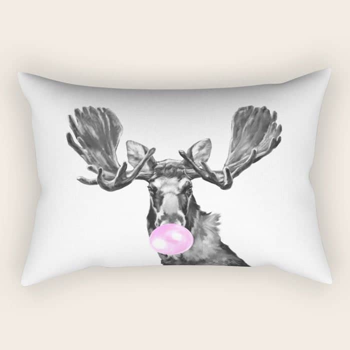 Bubble Gum Moose In Black And White Rectangular Pillow