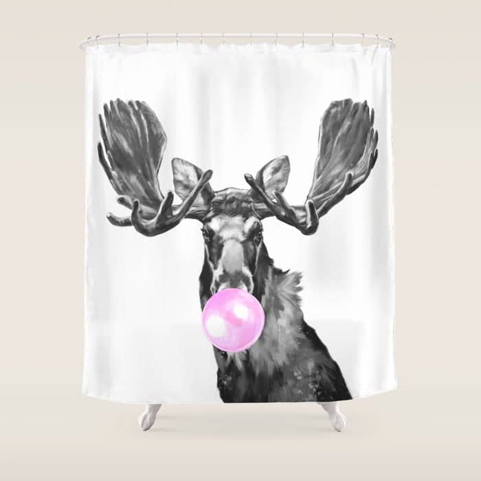 Bubble Gum Moose In Black And White Shower Curtain