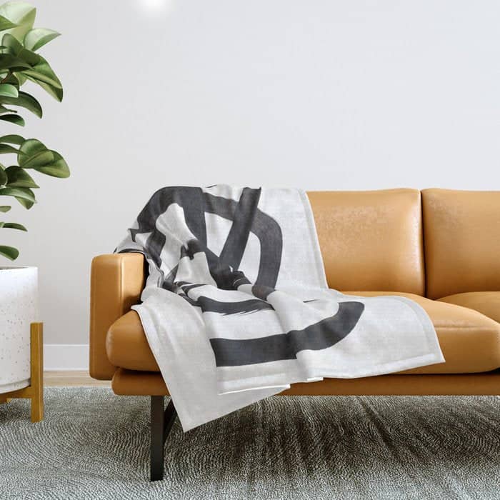Black And White Minimalist Mid Century Abstract Ink Art Circle Swirls Black Circles Minimal Throw Blanket