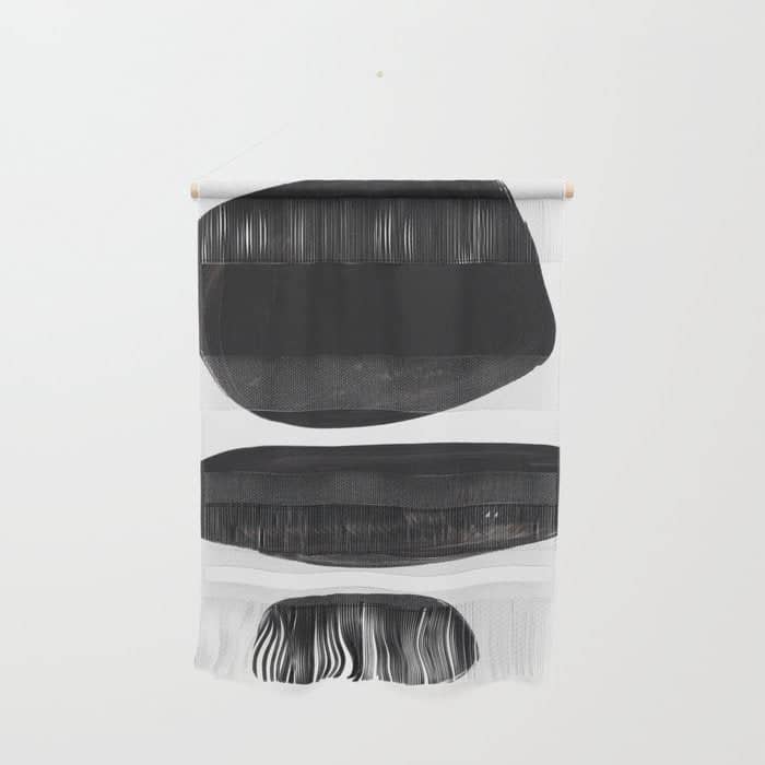 Black And White Minimalist Mid Century Abstract Ink Art Minimal Black Pebbles Paint Wall Hanging