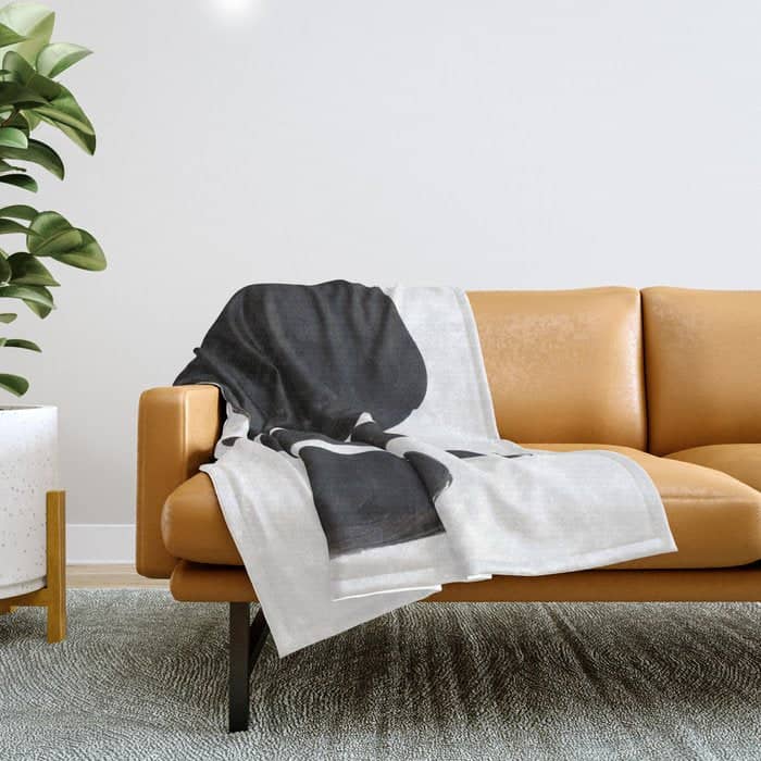 Black And White Minimalist Mid Century Abstract Ink Art Minimal Black Pebbles Paint Throw Blanket