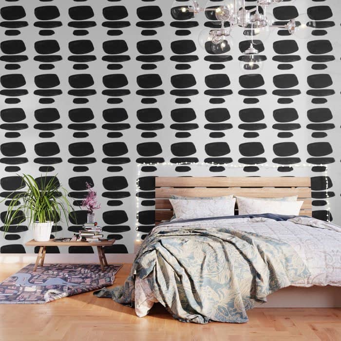 Black And White Minimalist Mid Century Abstract Ink Art Minimal Black Pebbles Paint Wallpaper