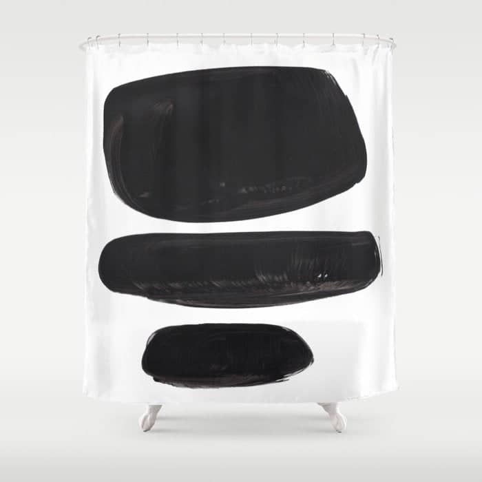 Black And White Minimalist Mid Century Abstract Ink Art Minimal Black Pebbles Paint Shower Curtain