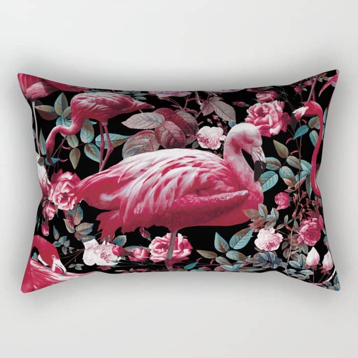 Floral And Flamingo Viii Pattern Rectangular Pillow