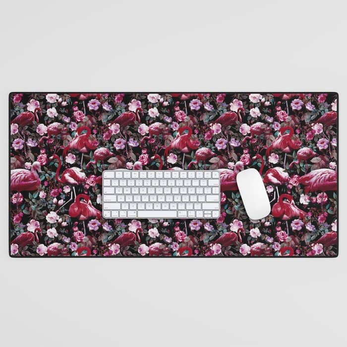 Floral And Flamingo Viii Pattern Desk Mat