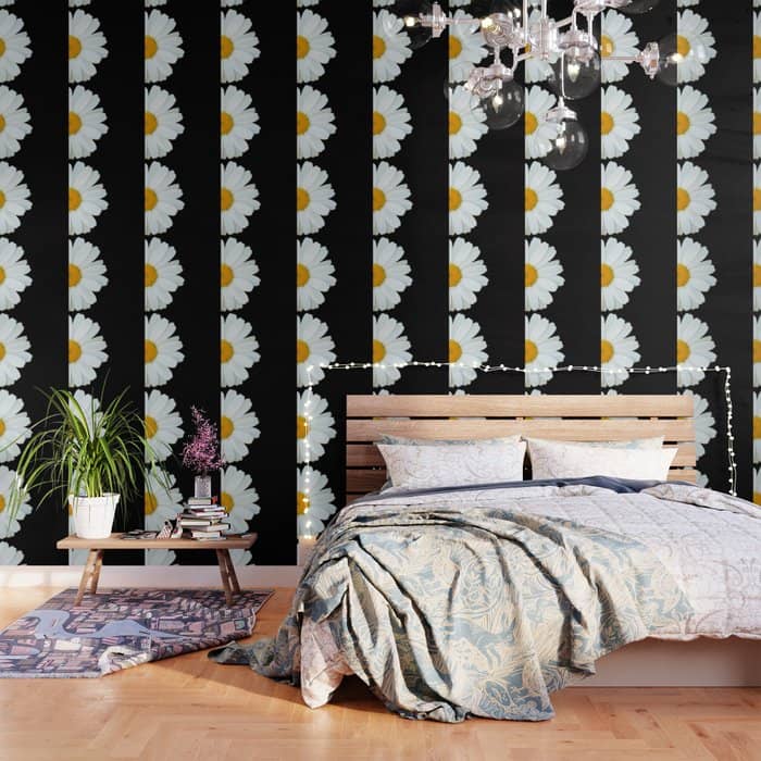 Hello Daisy - White Flower Black Background #Decor #Homestorie #Buyart Wallpaper