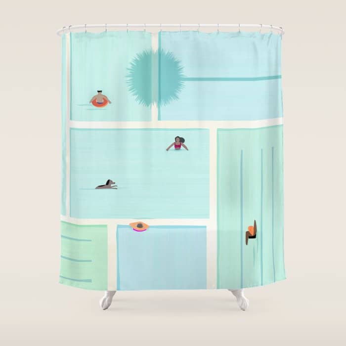 Saturdays At The Pool Illustration Shower Curtain