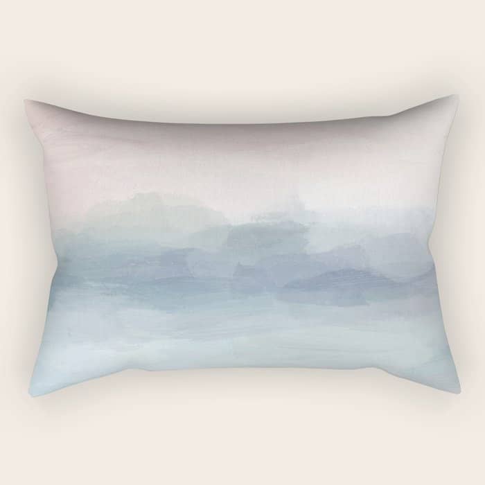 Atlantic Ocean Sunrise Ii - Blush Pink Mint Sky Baby Blue Abstract Sky, Water Clouds Painting Rectangular Pillow