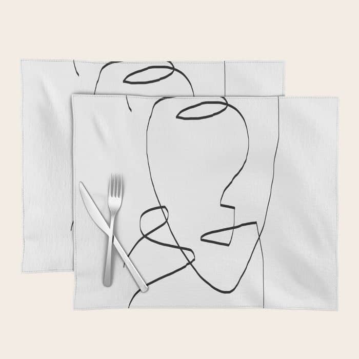 Abstract Head, Minimalist Line Art Placemat