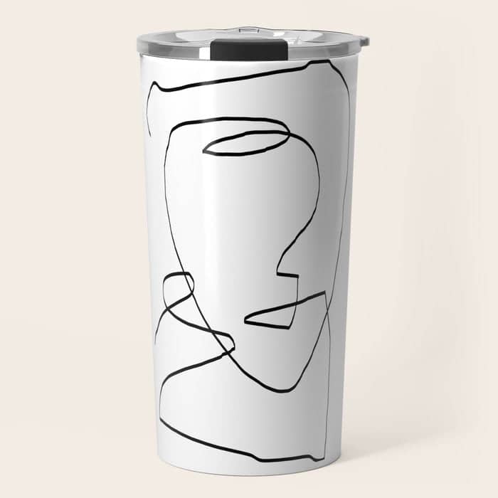 Abstract Head, Minimalist Line Art Travel Mug