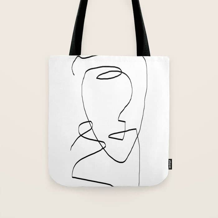 Abstract Head, Minimalist Line Art Tote Bag