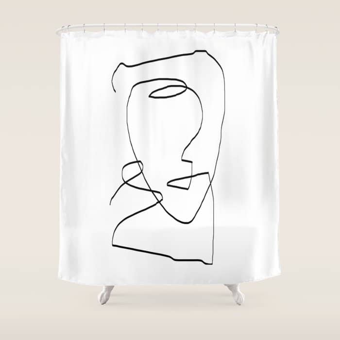 Abstract Head, Minimalist Line Art Shower Curtain