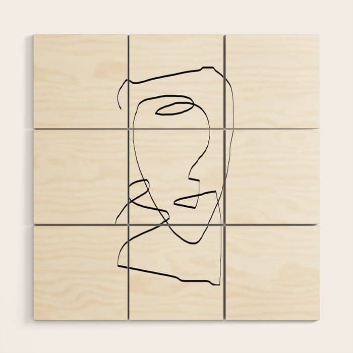 Abstract Head, Minimalist Line Art Wood Wall Art