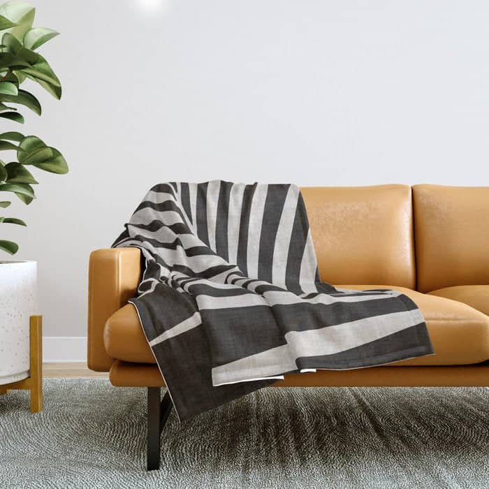 Black And White Palm Frond Throw Blanket