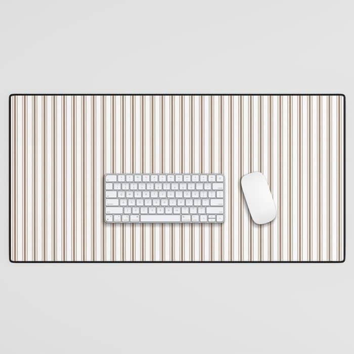 Mattress Ticking Narrow Striped Pattern In Dark Brown And White Desk Mat