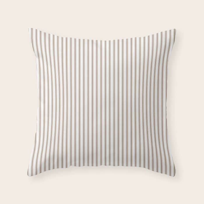 Mattress Ticking Narrow Striped Pattern In Dark Brown And White Throw Pillow