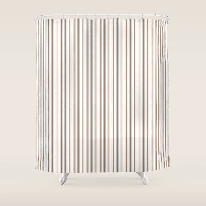Mattress Ticking Narrow Striped Pattern In Dark Brown And White Shower Curtain