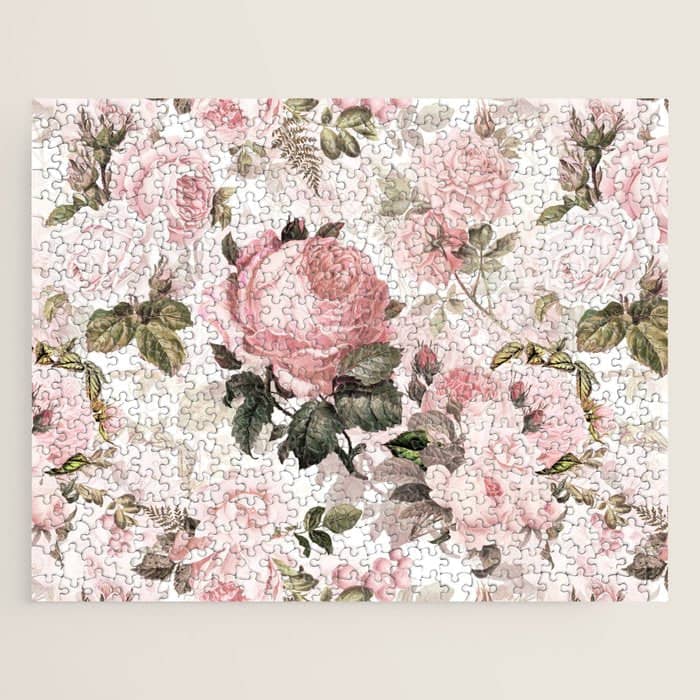 Vintage & Shabby Chic - Sepia Pink Roses  Jigsaw Puzzle