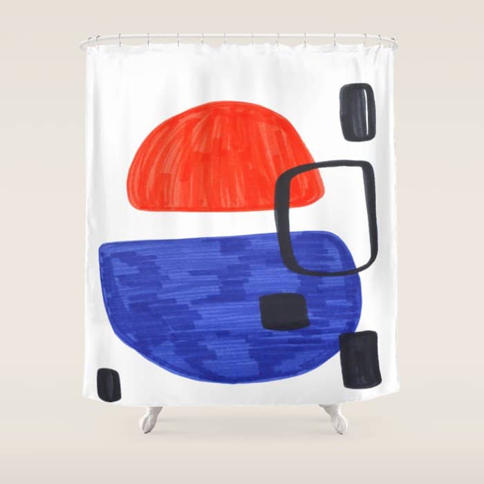 Mid Century Modern Abstract Minimalist Art Colorful Shapes Vintage Retro Style Orange Blue Shapes Shower Curtain