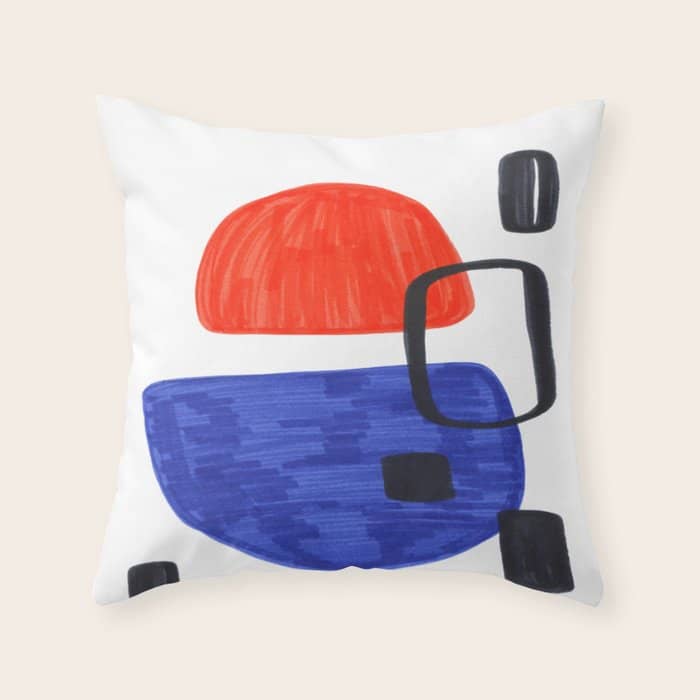 Mid Century Modern Abstract Minimalist Art Colorful Shapes Vintage Retro Style Orange Blue Shapes Throw Pillow