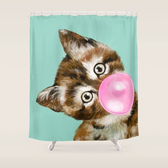 Bubble Gum Baby Cat In Green Shower Curtain