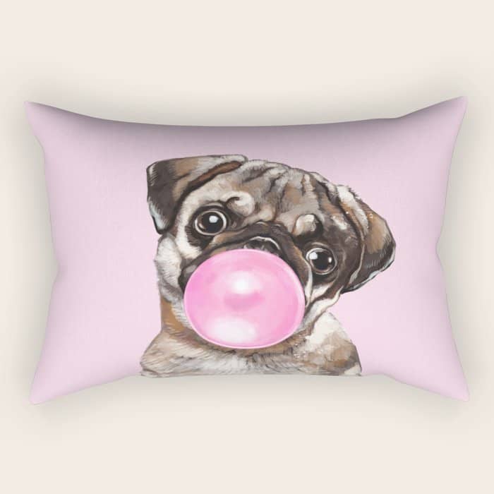 Pug With Pink Bubble Gum Rectangular Pillow