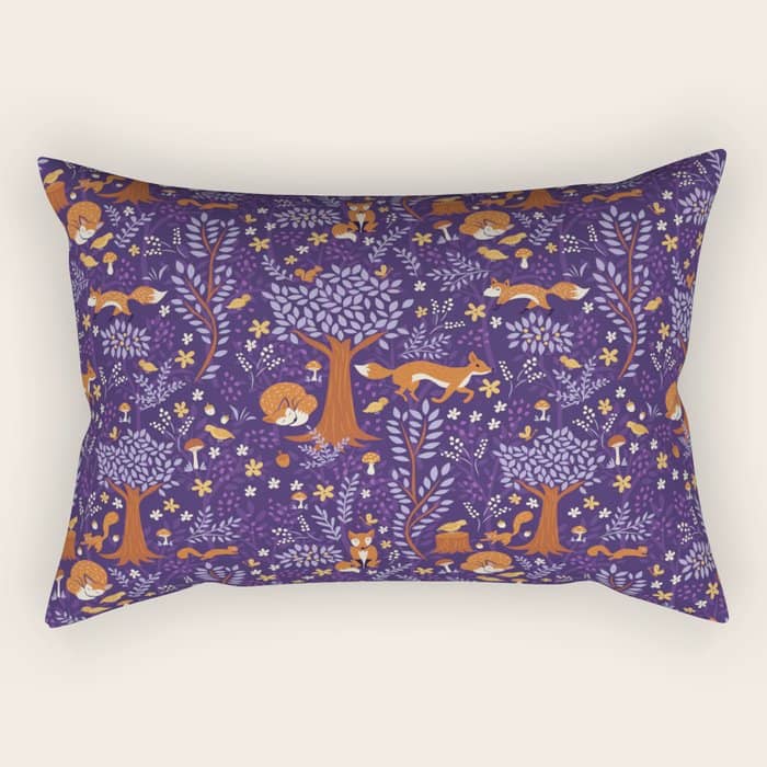 Foxes Playing In A Purple Forest Rectangular Pillow
