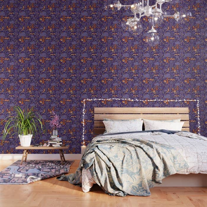 Foxes Playing In A Purple Forest Wallpaper