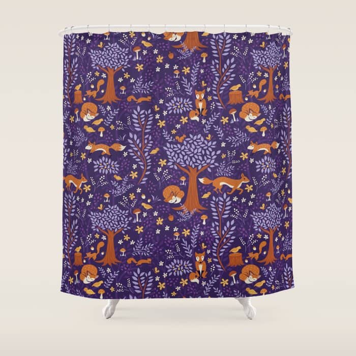 Foxes Playing In A Purple Forest Shower Curtain