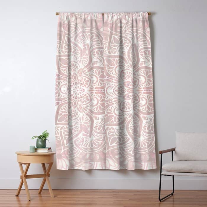 Mandala Yoga Love, Blush Pink Floral Window Curtain