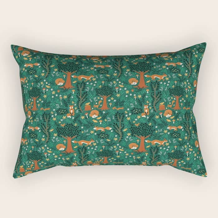 Foxes Playing In The Emerald Forest Rectangular Pillow